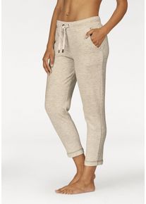 Relaxhose Lascana, Damen, Gr. 44/46, N-Gr, beige (beige, meliert), Interlock, Obermaterial: 90% Baumwolle, 10% Polyester, meliert, unifarben, Basic, bequem 7/8-L&auml;nge, Hosen Relaxhose, mit 7/8-Beinl&auml;nge, Loungeanzug, Topseller