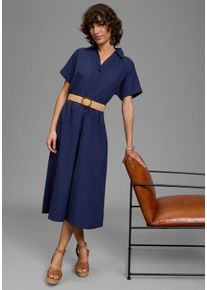 Hemdblusenkleid Laura Scott, Damen, Gr. 36, N-Gr, dunkleblau, Web, Obermaterial: 100% Baumwolle, unifarben, figurumspielend wadenlang, angeschnitten Aufschlag, Kleider Hemdblusenkleid, wadenlang, feminin, f&uuml;r vielseitige Anl&auml;sse, aus Baumwolle, Topseller