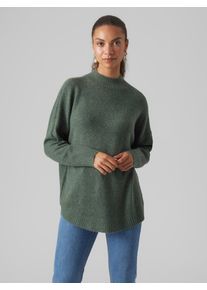 V&eacute;ro Moda Strickpullover VERO MODA "VMPLAZA LS HIGHNECK LONG PULLOVER GA BOO", Damen, Gr. L, schwarz forest detail:melange, Strick, Obermaterial: 64% Polyester, 21% Polyacryl, 8% Nylon, 4% Elasthan, 3% Wolle, meliert, oversize Po-bedeckend, hoch geschlossener Ausschnitt, Strickb&uuml;ndchen, Pullover Strickpullover