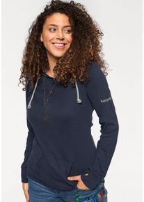 Kapuzenshirt Kangaroos, Damen, Gr. 48, blau (marine), Jersey, Obermaterial: 100% Baumwolle. Kapuzenfutter: 95% Baumwolle, 5% Viskose, unifarben, figurbetont h&uuml;ftbedeckend, B&uuml;ndchen mit Daumenl&ouml;chern, Shirts Kapuzenshirt, Langarm mit Daumenl&ouml;chern, figurbetonter Schnitt, aus Jerseystoff