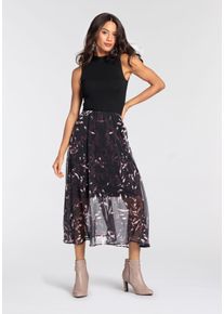 Abendkleid Laura Scott, Damen, Gr. 34, N-Gr, schwarz (schwarz, taupe, brdx), Web, Obermaterial: 95% Viskose, 5% Elasthan. Futter: 100% Polyester. Rock: 100% Polyester, bedruckt, gemustert, mehrfarbig, transparent, unifarben, ausgestellt wadenlang, Rundhals, Kleider Abendkleid, f&uuml;r schicke Anl&auml;sse und legere Freizeitlooks, wadenlang, Topseller