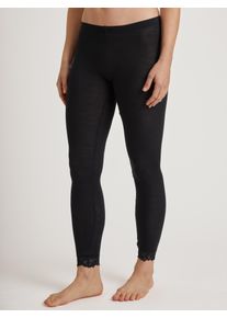 Leggings Calida "Silky Wool Joy", Damen, Gr. L (48/50), N-Gr, schwarz (ws schwarz), Feinripp, Obermaterial: 70% Schurwolle, 30% Seide, unifarben, figurbetont lang, Hosen Leggings, mit Spitzensaum, elastisch, w&auml;rmend, Feinripp-Qualit&auml;t