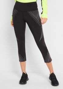 Trainingstights bonprix "Sport-Leggings mit Tasche, 3/4-L&auml;nge", Damen, Gr. 44/46 (L), N-Gr, schwarz (schwarz graphisch bedruckt), Obermaterial: 85% Polyester, 15% Elasthan, skinny fit, Hosen Trainingstights, aus Power-Stretch-Material, 3/4-L&auml;nge, Skinny Fit