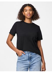 Rundhalsshirt Pieces "PCRIA SS FOLD UP SOLID TEE NOOS BC", Damen, Gr. XS, schwarz, Single Jersey, Obermaterial: 100% Baumwolle, unifarben, bequem h&uuml;ftlang, Rundhals, mit Aufschlag,mit Umschlag, Shirts Rundhalsshirt