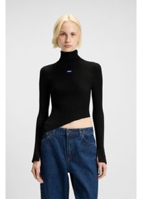 Rollkragenpullover HUGO BLUE "Somyna", Damen, Gr. XXL, schwarz (schwarz 001), Rippstrick, Obermaterial: 56% Viskose, 42% Polyamid, 2% Elasthan, unifarben, figurbetont, hoch geschlossener Ausschnitt, &Auml;rmel mit &Auml;rmelschlitz ausgestellter Saum, Pullover Rollkragenpullover, Slim Fit, mit asymmetrischem Saum