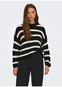 Jacqueline de Yong Strickpullover JDY "JDYJUSTY L/S STRIPE PULLOVER KNT NOOS", Damen, Gr. L, schwarz (schwarz stripes:eggnog), Strick, Obermaterial: 100% Polyacryl, gestreift, normal, Rundhals, Rippstrickb&uuml;ndchen, Pullover Strickpullover