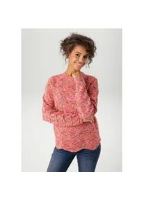 Strickpullover Aniston CASUAL, Damen, Gr. 38, lila (rot, orange, rosa, gr&uuml;n, flieder), Feinstrick, Obermaterial: 100% Polyacryl, gemustert, figurumspielend h&uuml;ftlang, Rundhals, Pullover Strickpullover, aus buntem Space-Garn - jedes Teil ein Unikat