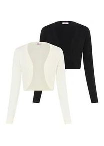 Bolero Laura Scott, Damen, Gr. 44/46, schwarz, wei&szlig;, Feinstrick, Obermaterial: 70% Viskose, 30% Polyamid, unifarben, Basic, figurbetont taillenlang, tiefer V-Ausschnitt, Strickkante, Strickjacken Bolero, mit femininer, figurschmeichelnder Silhouette