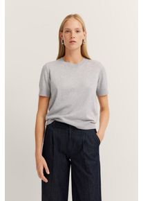 Rundhalspullover Bugatti, Damen, Gr. L, grau (240, grau), 96% Viskose, 4% Elasthan, unifarben, normal, Rundhals, Rippb&uuml;ndchen, Pullover Rundhalspullover, mit kurzen &Auml;rmeln