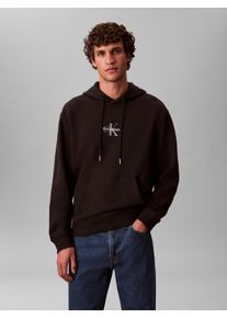 Sweatshirt Calvin Klein Jeans "LS EU 350TERRY MICRO MONOLOGO HO", Herren, Gr. L, schwarz, Sweatware, Obermaterial: 100% Baumwolle, unifarben, l&auml;ssig geschnitten normal, Rundhals, eingesetzt B&uuml;ndchen, Sweatshirts Sweatshirt, Kapuze, regular fit