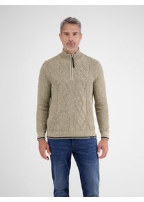 Troyer Lerros, Herren, Gr. M, tender beige melange, Strick, Obermaterial: 60% Baumwolle, 40% Polyacryl, Zopfmuster, meliert, regular fit normal, ohne Ausschnitt, Rippb&uuml;ndchen, Pullover Troyer, mit Zopfmuster