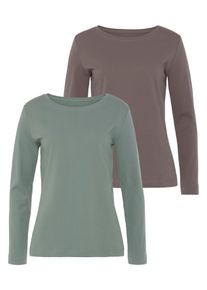 Langarmshirt Vivance "aus reiner Baumwolle", Damen, Gr. 40/42, gr&uuml;n (mint, taupe), Interlock, Obermaterial: 100% Baumwolle, unifarben, Basic, Basic, Rundhals, Shirts Langarmshirt, aus leicht w&auml;rmender Interlock-Qualit&auml;t, Topseller