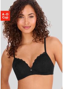 Bralette-BH Lascana "Alicia", Damen, Gr. 70, Cup A, schwarz, Spitze, Obermaterial: 50% Polyamid, 44% Polyester, 6% Elasthan, BHs Bralette-BH, ohne B&uuml;gel mit feiner Spitze mit Bl&auml;ttermotiv, Dessous