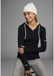 Kapuzenshirt Kangaroos, Damen, Gr. 48, schwarz, Jersey, Obermaterial: 100% Baumwolle. Kapuzenfutter: 100% Baumwolle, unifarben, figurbetont h&uuml;ftbedeckend, B&uuml;ndchen mit Daumenl&ouml;chern, Shirts Kapuzenshirt, Langarm mit Daumenl&ouml;chern, figurbetonter Schnitt, aus Jerseystoff