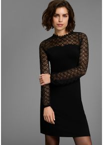 Spitzenkleid Laura Scott, Damen, Gr. 38, N-Gr, schwarz, Jersey, Obermaterial: 95% Viskose, 5% Elasthan. Besatz: 100% Polyester. Spitze: 100% Polyester, gebl&uuml;mt, unifarben, A-Linie kniefrei, Rundhals, Kleider Spitzenkleid, mit edler Zierborte