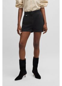 Shorts BOSS Orange "Taschi Premium Damenmode", Damen, Gr. 42, N-Gr, schwarz (schwarz 001), Web, Obermaterial: 97% Baumwolle, 3% Elasthan, unifarben, Hosen Shorts, mit BOSS Metall Logo