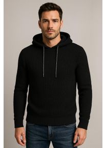 Jack & Jones Kapuzenpullover JACK & JONES "JJLINK KNIT HOODIE", Herren, Gr. S, schwarz, Strick, Obermaterial: 74% Polyacryl, 26% Baumwolle, unifarben, regular fit normal, Pullover Kapuzenpullover
