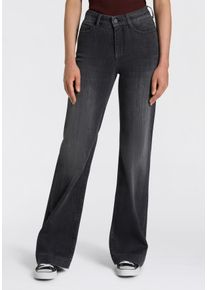Weite Jeans MAC "Dream Wide authentic", Damen, Gr. 46, L&auml;nge 32, grau (natty anthrazit used), Denim/Jeans, Obermaterial: 90% Baumwolle, 7% Elastomultiester, 3% Elasthan, straight fit lang, Jeans Weite Jeans, mit formendem Shaping-Effekt