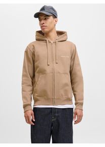 Jack & Jones Kapuzensweatshirt JACK & JONES "JORNORREBRO EMB SWEAT ZIP HOOD NOOS", Herren, Gr. M, mocha meringue, angeraute Sweatware, Obermaterial: 89% Baumwolle, 11% Polyester, bedruckt, relaxed fit normal, Rundhals, Rippb&uuml;ndchen, Sweatshirts Kapuzensweatshirt, mit Stickerei