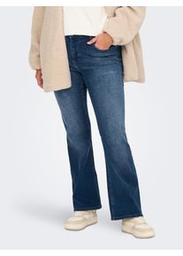 Bootcut-Jeans Only CARMAKOMA "CARWILLY HW FLARED DNM TAI021 NOOS", Damen, Gr. 42, L&auml;nge 32, blau (dunkelblau denim), Denim/Jeans, Obermaterial: 92% Baumwolle, 6% Elastomultiester, 2% Elasthan, unifarben, Jeans Bootcut-Jeans