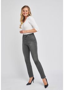 Straight-Jeans WONDERJEANS "High Waist Straigth", Damen, Gr. 42, L&auml;nge 32, schwarz (schwarz used), Denim/Jeans, Obermaterial: 92% Baumwolle, 4% Elasthan, 4% Polyester, straight fit lang, Jeans Straight-Jeans, mit Stretch