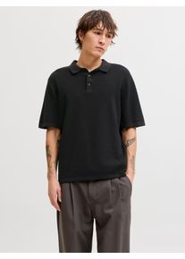 Jack & Jones Kurzarmpullover JACK & JONES "JJEGEORGE KNIT POLO SS SN", Herren, Gr. XS, schwarz, Strick, Obermaterial: 85% Baumwolle, 15% Polyester, unifarben, relaxed fit taillenbedeckt, ohne Ausschnitt, B&uuml;ndchen, Pullover Kurzarmpullover, mit Polo Kragen