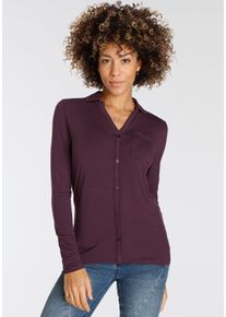 Boysen's Langarmshirt BOYSEN'S, Damen, Gr. 38, lila (pflaume), Single Jersey, Obermaterial: 95% Viskose, 5% Elasthan, unifarben, figurbetont h&uuml;ftbedeckend, abgesteppt, Shirts Langarmshirt, lang&auml;rmel, figurbetonter Schnitt, Blusenkragen, Topseller