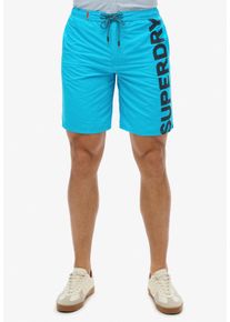 Badeshorts Superdry "CLASSIC 19 LOGO BOARDSHORT", Herren, Gr. XXL, N-Gr, blau (hawaii blau), Polyester, bedruckt, Badehosen Badeshorts