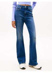 Bootcut-Jeans Tommy Jeans "SYLVIA HGH FLR BI0252", Damen, Gr. 29, L&auml;nge 32, blau (denim schwarz), Denim/Jeans, Obermaterial: 98% Baumwolle, 2% Elasthan, unifarben, straight fit, Jeans Bootcut-Jeans, in ausgestellter Form