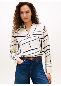 Langarmbluse Tommy Hilfiger "VIS TWILL V NECK BLOUSE LS", Damen, Gr. 36, flag feathers calico, Web, Obermaterial: 100% Viskose, unifarben, normal, Blusen Langarmbluse, mit Knopfleiste