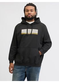 Jack & Jones PlusSize Kapuzensweatshirt "JORINWOOD BLOCK BRANDING SWEAT HOO PLS", Herren, Gr. 4XL, schwarz, angeraute Sweatware, Obermaterial: 70% Baumwolle, 30% Polyester, JACK & JONES PLUSSIZE, bedruckt, regular fit normal, Rippb&uuml;ndchen, Sweatshirts Kapuzensweatshirt