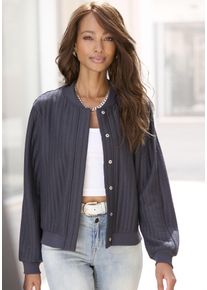 Bomberjacke Lascana, Damen, Gr. 44, blau (graublau), Jersey, Obermaterial: 80% Polyester, 18% Viskose, 2% Elasthan. B&uuml;ndchen: 95% Baumwolle, 5% Elasthan. Taschenfutter: 100% Baumwolle, unifarben, figurumspielend h&uuml;ftlang, Rundhals, Rippb&uuml;ndchen, Jacken Bomberjacke, in Stepp-Optik