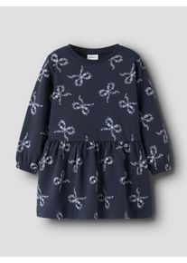 Minikleid name it "NMFOLUKRIA LS SWEAT DRESS BRU", M&auml;dchen, Gr. 104, N-Gr, blau (navy blazer), Obermaterial: 95% Baumwolle, 5% Elasthan, bedruckt, regular fit, Rundhals, Kleider Minikleid