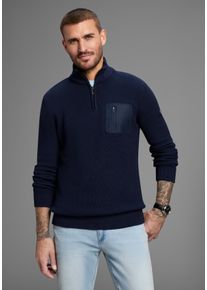 Troyer Bruno Banani, Herren, Gr. XL (56/58), blau (marine), Strick, Obermaterial: 50% Baumwolle, 50% Polyacryl, unifarben, slim fit, B&uuml;ndchen, Pullover Troyer, mit Brusttasche