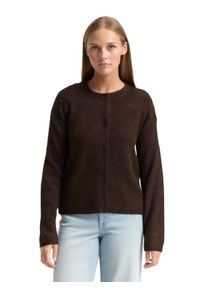 Cardigan Tom Tailor Denim, Damen, Gr. XS, soft chocolate braun melange, Rippstrick, Obermaterial: 79% Polyacryl, 18% Polyester, 3% Elasthan, Strukturmuster, meliert, regular fit normal, Rundhals, gerader Abschluss, Strickjacken Cardigan, mit Struktur