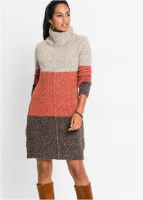 Strickkleid bonprix "Strickkleid", Damen, Gr. 52/54 (XXL), N-Gr, braun (dunkelbraun, orange, beige meliert), Obermaterial: 52% Polyester, 22% Polyacryl, 19% Baumwolle, 6% Wolle, 1% Elasthan, loose fit, Kleider Strickkleid, aus Polyester, Polyacryl, Baumwolle, Wolle und Elasthan