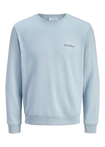 Jack & Jones Sweatshirt JACK & JONES "JJBRANDON SWEAT CREW NECK", Herren, Gr. XS, celestial blau, angeraute Sweatware, Obermaterial: 65% Polyester, 35% Baumwolle, bedruckt, regular fit, Rundhals, Rippb&uuml;ndchen, Sweatshirts Sweatshirt