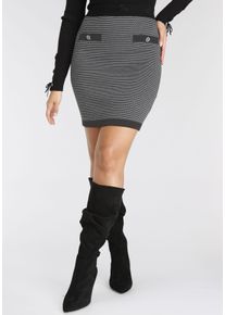 Strickrock Melrose, Damen, Gr. 44, schwarz (schwarz gemustert), Feinstrick, Obermaterial: 70% Viskose, 30% Polyamid, Jacquardmuster, eng kurz, R&ouml;cke Strickrock, in Jaquardmuster