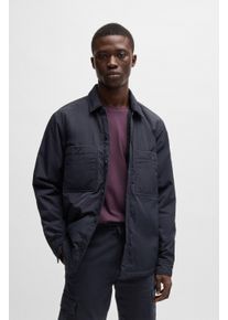 Langarmhemd BOSS Orange, Herren, Gr. XL, N-Gr, blau (dunkelblau404), Web, Obermaterial: 100% Polyamid, unifarben, oversize h&uuml;ftlang, 1-Knopf-Manschette mit Schlitz, Hemden Langarmhemd, mit gro&szlig;en Brusttaschen