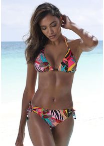 Triangel-Bikini Bruno Banani "Onyx", Damen, Gr. 42, Cup A/B, bunt, Polyamid, bedruckt, Bikini-Sets Triangel-Bikini, mit Perlen-Accessoires, Topseller