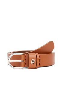 Lederg&uuml;rtel Tommy Hilfiger "ESSENTIAL EFFORTLESS 2.5 cm breit SILVER", Damen, Gr. 100, braun (cognac), Rindsleder, unifarben, G&uuml;rtel Lederg&uuml;rtel, Einfachdornschlie&szlig;e, Metallemblem