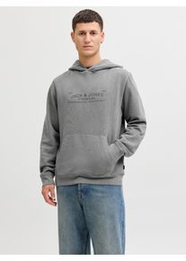 Jack & Jones Kapuzensweatshirt JACK & JONES "JPRBLUAIDEN HOOD SWEAT", Herren, Gr. XS, schwarz, angeraute Sweatware, Obermaterial: 100% Baumwolle, bedruckt, regular fit normal, ohne Ausschnitt, Rippb&uuml;ndchen, Sweatshirts Kapuzensweatshirt, Baumwolle, regular fit