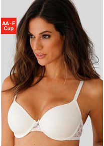Schalen-BH Lascana, Damen, Gr. 90, Cup C, beige (creme), Microtouch, Obermaterial: 86% Polyamid (TACTEL), 14% Elasthan (LYCRA), BHs Schalen-BH, mit R&uuml;cken aus blumiger, elastischer Spitze, Dessous, Topseller