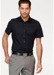 Kurzarmhemd OLYMP "Level Five body fit", Herren, Gr. 43, N-Gr, schwarz, Web, Obermaterial: 97% Baumwolle, 3% Elastolefin, unifarben, schmal, Hemden Kurzarmhemd, klassisch, unifarben