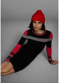 Strickkleid Kangaroos, Damen, Gr. 44, N-Gr, wei&szlig; (schwarz, rot, wei&szlig;), Feinstrick, Obermaterial: 70% Baumwolle, 30% Polyamid, bestickt, gestreift, meliert, figurbetont ca. Mitte Knie, R&uuml;ckenausschnitt, Kleider Strickkleid, figurbetont, lang, sportiver Look, aus Baumwollmix, Langarm