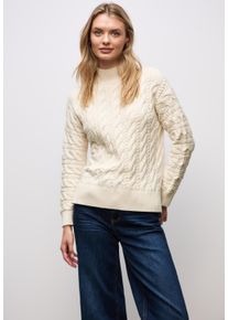 Rollkragenpullover Street One, Damen, Gr. 44, soft beige, Strick, Obermaterial: 51% Viskose, 30% Polyester, 19% Nylon, Zopfmuster, regular fit normal, ohne Ausschnitt, Rippb&uuml;ndchen, Pullover Rollkragenpullover, mit Zopfmuster