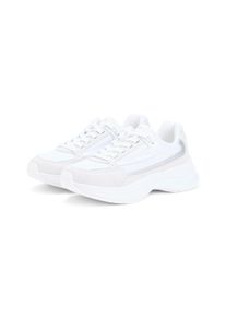 Keilsneaker Tommy Hilfiger "TH SPORTY CHIC RUNNER", Damen, Gr. 42, wei&szlig;, Veloursleder, Schuhe Keilsneaker, Keilabsatz, Freizeitschuh, Halbschuh, Schn&uuml;rer mit Kontrastbesatz