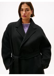 Kurzmantel Tommy Hilfiger Curve "CRV DF WOOL REG BELTED MIDI COAT", Damen, Gr. 52, schwarz, Web, Obermaterial: 60% Wolle, 40% Polyester, unifarben, wadenlang, V-Ausschnitt, M&auml;ntel Kurzmantel, in gro&szlig;en Gr&ouml;&szlig;en, aus reiner Wolle