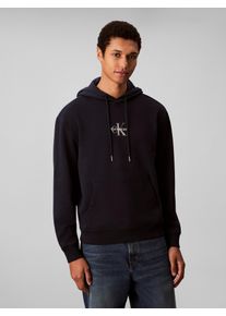 Sweatshirt Calvin Klein Jeans "LS EU 350TERRY MICRO MONOLOGO HO", Herren, Gr. XL, blau (schwarz sapphire), Sweatware, Obermaterial: 100% Baumwolle, unifarben, l&auml;ssig geschnitten normal, Rundhals, eingesetzt B&uuml;ndchen, Sweatshirts Sweatshirt, Kapuze, regular fit