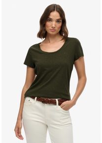 T-Shirt Superdry "STUDIOS SCOOP NECK TEE", Damen, Gr. L, gr&uuml;n (beetle gr&uuml;n), Single Jersey, Obermaterial: 60% Baumwolle, 40% Lyocell, unifarben, regular fit normal, Rundhals, Shirts T-Shirt